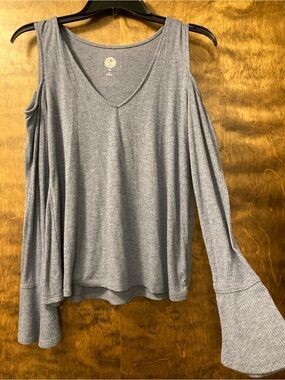 SO Heather Blue Cold-Shoulder Ribbed V-Neck Top